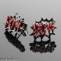 JET BLACK Finish Urban Slang "POW" with Red CZ Earrings-E127