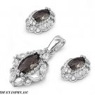 16MM SMOKEY BROWN TOPAZ CZ OVAL Italian Sterling Silver Stud & Pendant Combo Set