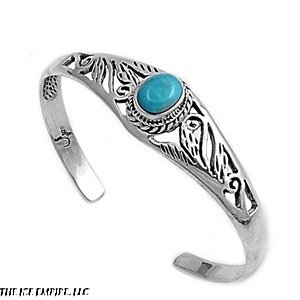 9mm Stlering Silver Oval Turquoise Bangle Bracelet Hook