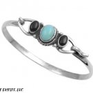 28mm Stlering Silver Oval Turquoise Bangle Bracelet Hook