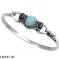 28mm Stlering Silver Oval Turquoise Bangle Bracelet Hook