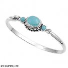 25mm Stlering Silver Oval Turquoise Bangle Bracelet Hook