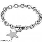 Designer STAR CHARM Stainless Steel Silver Link Chain Bracelet Toggle Lock 7.5"