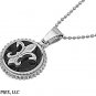 WOMEN / LADIES STAINLESS STEEL ROUND BLACK ONYX FLEUR DE LISE w/ 24in CHAIN