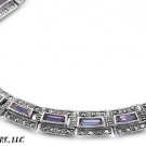 18" .925 Italian Sterling Silver Amethyst Marcasite Necklace February Birthstone