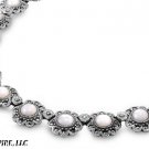 16" 49.7g  .925 Italian Sterling Silver Floral White Opal Marcasite Necklace