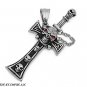 54MM 316L STAINLESS STEEL SKULL SWORD/DAGGER CROSS PENDANT W/ RED CZ EYES