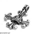31MM 316L STAINLESS STEEL FLEU DE LIS SILVER CROSS PENDANT