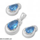 17MM BLUE TOPAZ TEARDROP .925 Italian Sterling Silver Earrings Pendant Combo Set