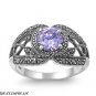 12MM .925 ITALIAN Sterling Silver LAVENDER Marcasite Ring SIZE 5-9