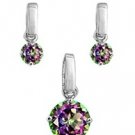 Rainbow Topaz Multi Color Peacock CZ Sterling Silver 2cwt Pendant & Earrings Set