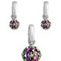 Rainbow Topaz Multi Color Peacock CZ Sterling Silver 2cwt Pendant & Earrings Set
