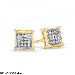 (.10CTW) 9MM 18K GOLD TONE STERLING SILVER MICROPAVE DIAMOND SQUARE STUD EARRING