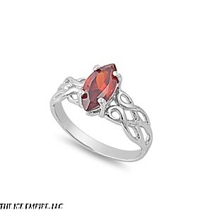 11mm Sterling Silver RED GARNET MARQUIS OVAL Birthstone CELTIC KNOT Ring 5-9