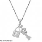 22MM .925 ITALIAN HEART AND KEY W/ STAR CLEAR CZ PENDANT W/ 16 +1CHAIN NECKLACE