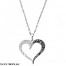 22MM .925 ITALIAN HEART CLEAR AND BLACK CZ PENDANT W/ 16 +1CHAIN NECKLACE