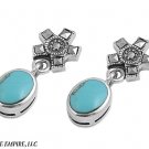 28MM STERLING SILVER TURQUOISE & MARCASITE GLOSS OVAL DANGLE STUD EARRINGS