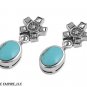 28MM STERLING SILVER TURQUOISE & MARCASITE GLOSS OVAL DANGLE STUD EARRINGS