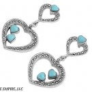 42MM STERLING SILVER TURQUOISE & MARCASITE GLOSS HEART DANGLE STUD EARRINGS