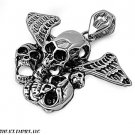 31MM LARGE STAINLESS STEEL SILVER  GOTHIC WINGS SKULL-BONES CROSS PENDANT