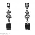 48MM STERLING SILVER BLACK ONYX & MARCASITE GLOSS RECTANGLE DANGLE STUD EARRINGS