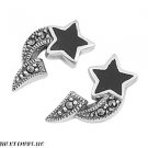 18MM STERLING SILVER BLACK ONYX & MARCASITE GLOSS STARFISH STUD EARRINGS