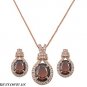26mm Brown Champagne Rose Gold Tone Sterling Silver CZ Pendant/Chain/Earring Set