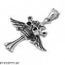 35MM STAINLESS STEEL SKULL PENDANT W/ BLACK CZ STONE