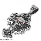 26MM  STAINLESS STEEL SKULL PENDANT W/ A RED CRYSTAL