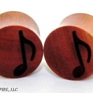 PAIR OF ORGANIC SONO WOOD MUSIC NOTE EAR PLUGS GUAGE ALL SIZES EP014