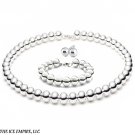 10mm .925 Silver Round BALL Bead Necklace 18" & 8" Bracelet & Stud Earring SET