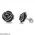 13MM STAINLESS STEEL OXIDIZED SILVER ROSE FLOWER Stud Earrings