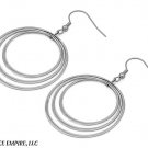 50MM EXTRA LARGE STAINLESS STEEL SILVER TRIPLE 3 ROW RINGS DANGLE Hoop Earrings