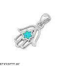 19MM SILVER BLUE LAB OPAL HAND OF GOD W/ STAR OF DAVID PENDANT