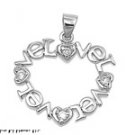 14MM .925 STERLING SILVER LARGE HEART CZ LOVING PENDANT FRIENDSHIP