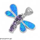 22MM SILVER BLUE LAB OPAL DRAGONFLY WITH AMETHYST ACCENT PENDANT