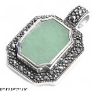 22mm Sterling Silver JADE SQUARE WITH MARCASITE EMBELLISHMENT PENDANT