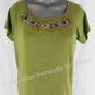 White Stag Tee Tropical Green Beaded Floral T-Shirt Top Size M/M (8-10)