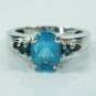 New Blue Topaz .925 Sterling Silver Solitare w/ Accents Ring Size 7