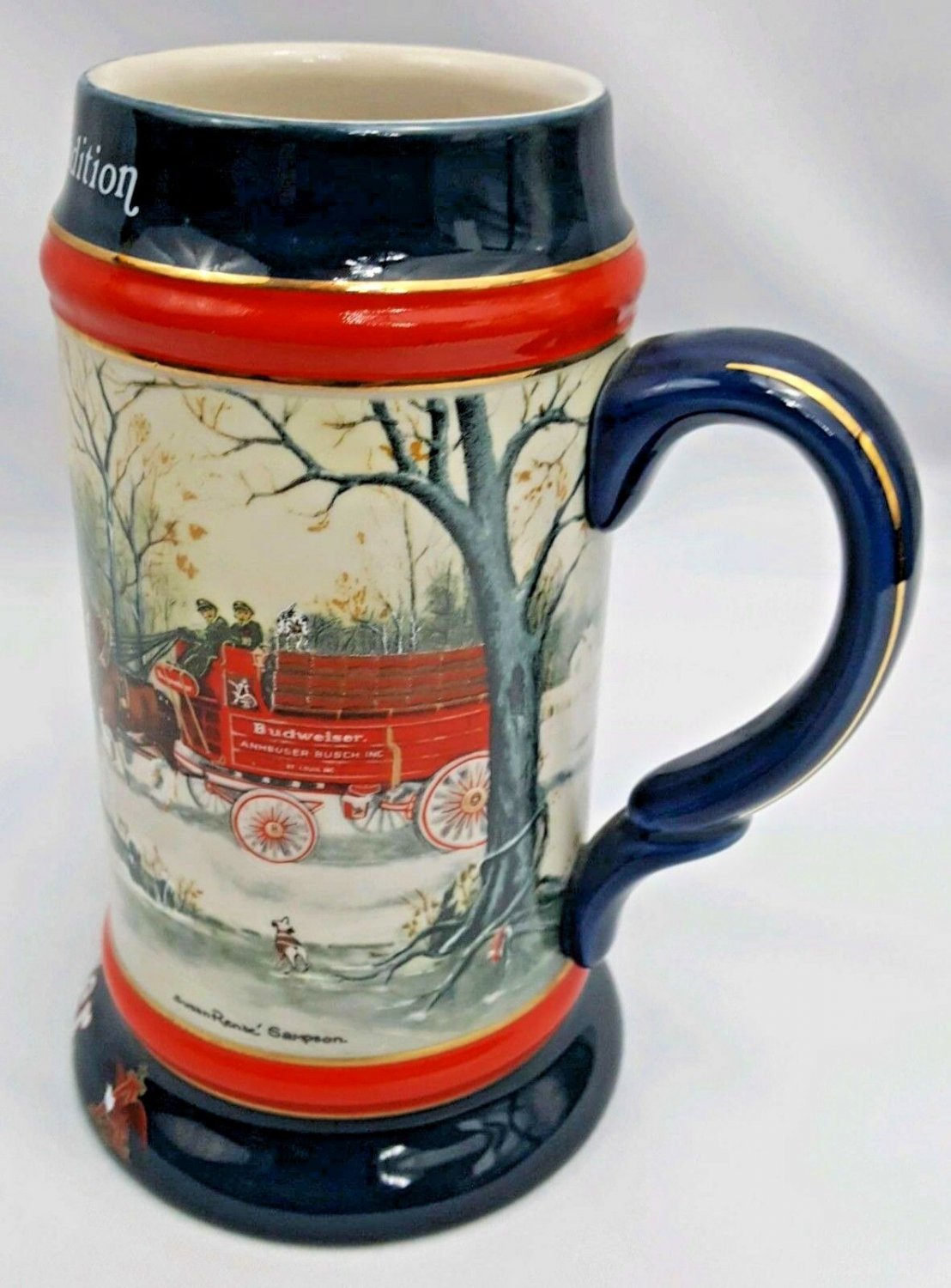 1990 Budweiser Beer Stein An American Tradition Clydesdale Horses Wagon