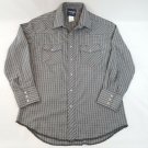 Wrangler Pearl Snap Blue Gray Plaid Long Sleeve Western Shirt Mens M