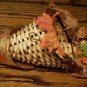 Lot of 2 Fall Autumn Decorations Patchwork Plush Pumpkin Wicker Cornucopia