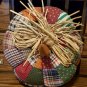 Lot of 2 Fall Autumn Decorations Patchwork Plush Pumpkin Wicker Cornucopia