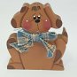 Hand Crafted & Painted Cut Out Wood Sad Puppy Dog Primitive Decor Fabric Bow