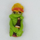 Vintage Handmade Frog Drinking Beer Soda Refrigerator Magnet