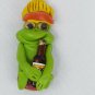 Vintage Handmade Frog Drinking Beer Soda Refrigerator Magnet