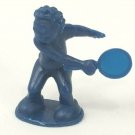 Vintage Blue Plastic Figure Ping Pong Table or Tennis Player Curly Hair Toy