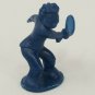 Vintage Blue Plastic Figure Ping Pong Table or Tennis Player Curly Hair Toy