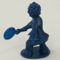 Vintage Blue Plastic Figure Ping Pong Table or Tennis Player Curly Hair Toy