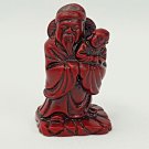Fuk Red Resin Chinese Wise Man Figurine Holding Child Feng Shui Luck Wealth